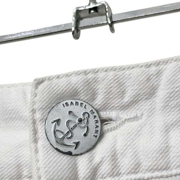 Isabel Marant White Denim Shorts High Rise Cuffed Hem Women’s Size US 6 Logo - Picture 7 of 9